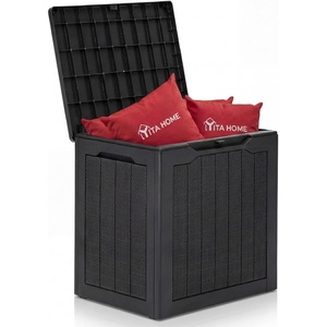 image:imageYITAHOME 32 Gallon Rattan Deck Box Indoor Outdoor Storage Box for Patio Furniture Pool Accessories Cushions Garden Tools Sports Equipment Waterproof Resin with Lockable Lid amp Side HandlesBrownBlack