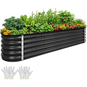 image:imageYITAHOME 8x4x2ft 2pcs Large Raised Garden Bed Galvanized Metal Planter Box with Gloves Ground Nails Support Rod amp Safety Rubber Outdoor Above Ground Planters for Plants Vegetables Flowers SilverBlack