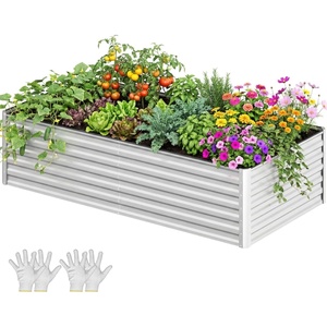 image:imageYITAHOME 8x4x2ft 2pcs Large Raised Garden Bed Galvanized Metal Planter Box with Gloves Ground Nails Support Rod amp Safety Rubber Outdoor Above Ground Planters for Plants Vegetables Flowers SilverSilver