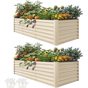 image:imageYITAHOME 8x4x2ft 2pcs Large Raised Garden Bed Kit Galvanized Metal Planter Box with Gloves amp Safety Rubber Outdoor Above Ground Planters for Plants Vegetables Flowers Cream Yellow