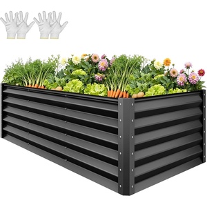 image:imageYITAHOME 8x4x3ft Large Raised Garden Bed Kit Galvanized Metal Planter Box with Gloves Support Rod amp Safety Rubber Outdoor Above Ground Planters for Plants Vegetables Flowers Black