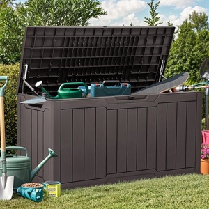 image:imageYITAHOME Large Deck Box 120 Gallon Resin Outdoor Storage Box wSlideLocking Black Lid Patio Storage Bin for Outdoor Pillows Garden Tools and Pool Supplies Waterproof Lockable GrayishWhiteDark Brown