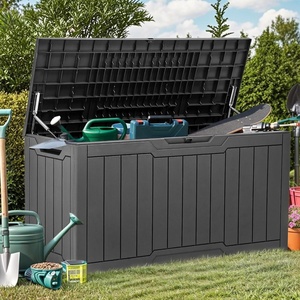 image:imageYITAHOME Large Deck Box 120 Gallon Resin Outdoor Storage Box wSlideLocking Black Lid Patio Storage Bin for Outdoor Pillows Garden Tools and Pool Supplies Waterproof Lockable GrayishWhiteDark Gray