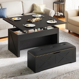 image:imageYITAHOME Lift Top Coffee Table Set with Storage Ottoman Bench amp Wheels 4 in 1 Convertible Dinning Center Tables with Hidden Compartment Farmhouse Coffee Tables for Living Room Furniture Brown TopBlack