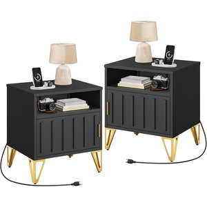 image:imageYITAHOME Nightstand Set of 2 Metal Fluted End Table with Charging Station Night Stand for Bedroom Small Bedside Tables Modern Side Tables Set of 2 BlackBlack