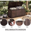 image:imageYITAHOME 31 Gallon Deck Boxes Set of 2 Lockable Outdoor Storage Bins for Patio Cushions Garden Tools WeatherResistant Resin Storage Solution WhiteDark Brown  WoodGrain Brown