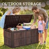 image:imageYITAHOME 31 Gallon Deck Boxes Set of 2 Lockable Outdoor Storage Bins for Patio Cushions Garden Tools WeatherResistant Resin Storage Solution WhiteDark Brown  WoodGrain Brown