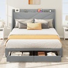 image:imageYITAHOME King Size Bed Frame with 3 Storage Drawers and RGB LED Lights Velvet Upholstered Bed with Charging Station and Storage Headboard No Box Spring Needed Easy Assembly NoiseFree BlackGrey