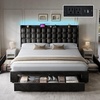 image:imageYITAHOME King Size Bed Frame with 3 Storage Drawers and RGB LED Lights Velvet Upholstered Bed with Charging Station and Storage Headboard No Box Spring Needed Easy Assembly NoiseFree BlackBlack