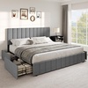 image:imageYITAHOME Queen Size Bed Frame Velvet Upholstered Platform Bed Frame with Headboard Soft Cloud Bed with Footboard Rounded Corners 10 Seconds Easy Assembly Beige Not Include Box SpringGrey