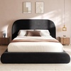 image:imageYITAHOME Queen Size Bed Frame Velvet Upholstered Platform Bed Frame with Headboard Soft Cloud Bed with Footboard Rounded Corners 10 Seconds Easy Assembly Beige Not Include Box SpringBlack