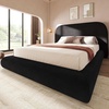 image:imageYITAHOME Queen Size Bed Frame Velvet Upholstered Platform Bed Frame with Headboard Soft Cloud Bed with Footboard Rounded Corners 10 Seconds Easy Assembly Beige Not Include Box SpringBlack