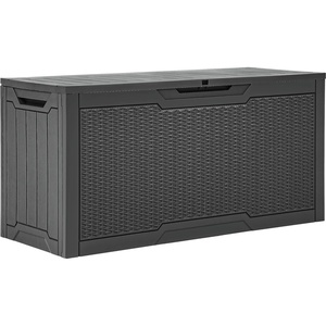 image:imageYITAHOME 100 Gallon Large Outdoor Deck Box Waterproof Resin Storage Box Lockable Indoor Outdoor Storage Container for Patio Furniture Cushions Pool Accessories Garden Tools WhiteDark Gray Rattan