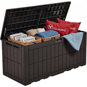 image:imageYITAHOME 31 Gallon Deck Boxes Set of 2 Lockable Outdoor Storage Bins for Patio Cushions Garden Tools WeatherResistant Resin Storage Solution WhiteDark Brown