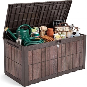 image:imageYITAHOME 31 Gallon Deck Boxes Set of 2 Lockable Outdoor Storage Bins for Patio Cushions Garden Tools WeatherResistant Resin Storage Solution WhiteDark Brown  WoodGrain Brown