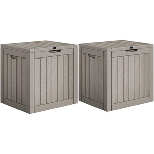 image:imageYITAHOME 31 Gallon Deck Boxes Set of 2 Lockable Outdoor Storage Bins for Patio Cushions Garden Tools WeatherResistant Resin Storage Solution WhiteTaupe