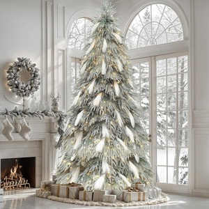 image:imageYITAHOME PreLit Flocked Natural Drooping Pampas Christmas Tree 6ft Snow Flocked Artificial Christmas Tree with 355 PE Branch Tips 30 Feathers and 400 Lights for Home Office Party DecorFlocked White With Feather