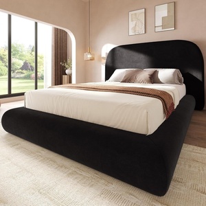 image:imageYITAHOME Queen Size Bed Frame Velvet Upholstered Platform Bed Frame with Headboard Soft Cloud Bed with Footboard Rounded Corners 10 Seconds Easy Assembly Beige Not Include Box SpringBlack