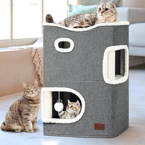 image:imageYITAHOME 2Tier Cat House Indoor Cat Cave Bed Playhouse Cat Tunnels with Scratch Pad and Hideaway Cube Cute Modern Cat Condo Furniture for Multi Small Cats Classic Grey