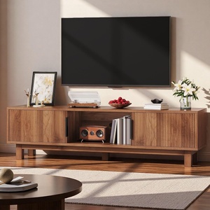 image:imageYITAHOME 59 Fluted TV Stand for TVs up to 65 MidCentury Modern Media Console with Builtin Power Outlets Adjustable Shelves amp Cable Holes Wooden Entertainment Center for Living Room BlackWalnut Oak