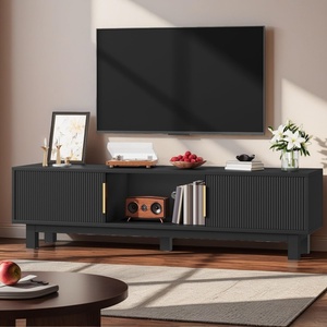 image:imageYITAHOME 59 Fluted TV Stand for TVs up to 65 MidCentury Modern Media Console with Builtin Power Outlets Adjustable Shelves amp Cable Holes Wooden Entertainment Center for Living Room BlackDark Black