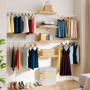 image:imageYITAHOME WallMounted Closet System with Expandable Rod and Thickened Shelves  Adjustable Clothing Rack for Bedroom Laundry Room and Cloakroom Suitable for 28 Feets SpaceGolden Oak