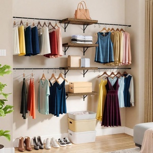 image:imageYITAHOME WallMounted Closet System with Expandable Rod and Thickened Shelves  Adjustable Clothing Rack for Bedroom Laundry Room and Cloakroom Suitable for 28 Feets SpaceOak