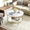 image:imageYITAHOME White Marble Round Coffee Table with Glass for Living Room 2Tier Circle Coffee Table with Storage Clear Coffee Table Simple Modern Center Cocktail Table White amp GoldGold