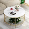 image:imageYITAHOME White Marble Round Coffee Table with Glass for Living Room 2Tier Circle Coffee Table with Storage Clear Coffee Table Simple Modern Center Cocktail Table White amp GoldGold