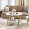 image:imageYITAHOME White Marble Round Coffee Table with Glass for Living Room 2Tier Circle Coffee Table with Storage Clear Coffee Table Simple Modern Center Cocktail Table White amp GoldGold