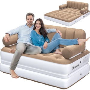 image:imageYITAHAOME YITAHOME Queen Size Inflatable Sofa Bed with Headboard and Pump Convertible Blow Up Couch 2in1 Black Air Sofa Bed for Home Camping and Guests Brown