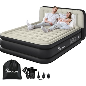 image:imageYITAHOME 18 Flocked Top Queen Air Mattress with Builtin Pump and Headboard Durable Inflatable Bed BlowUp Mattress for Indoor and Outdoor Use Black