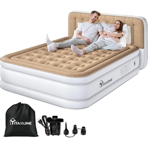 image:imageYITAHOME 18 Flocked Top Queen Air Mattress with Builtin Pump and Headboard Durable Inflatable Bed BlowUp Mattress for Indoor and Outdoor Use BrownWhite  Brown