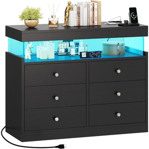 image:imageYITAHOME 6 Drawer Dressers with LED Lights amp Charging Station Modern Chest of Drawers Double Storage Dresser for Living Room Nursery Entryway Black