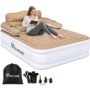 image:imageYITAHOME Queen Size Air Mattress with Headboard and Builtin Pump 18in Blow Up Mattress with Carry Bag Repair Kit and Nozzles for Home Camping and Travel Brown