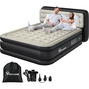 image:imageYITAHOME Queen Size Air Mattress with Pump and Banded Headboard 18in Luxury Flocked Top Blow up Mattress Durable Inflatable Mattress for Home amp Guests Black AirBed
