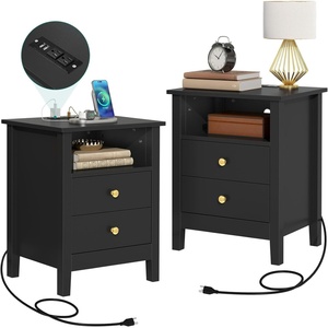 image:imageYITAHOME Set of 2 Nightstand with Charging Station Night Stands with 2 Drawers for Bedroom Modern Bedside Table End Side Table with USB Ports and Outlets Black