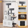 image:imageYITAHOME Cat Tree with Litter Box Enclosure 2in1 Cat Furniture Modern Cat Condo with Cat House Perch Food Station Hammocks Scratch Post Hair Brush 535 Inch WhiteSnow White