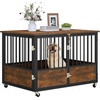 image:imageYITAHOME Dog Crate Furniture Heavy Duty Dog Cage Wooden Side End Table with Wheels ChewResistant Metal Dog Kennel with Removable Tray Dog House Indoor for Small Medium Dogs WhiteRustic Brown
