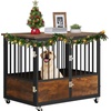 image:imageYITAHOME Dog Crate Furniture Heavy Duty Dog Cage Wooden Side End Table with Wheels ChewResistant Metal Dog Kennel with Removable Tray Dog House Indoor for Small Medium Dogs WhiteRustic Brown