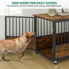 image:imageYITAHOME Dog Crate Furniture Heavy Duty Dog Cage Wooden Side End Table with Wheels ChewResistant Metal Dog Kennel with Removable Tray Dog House Indoor for Small Medium Dogs WhiteRustic Brown