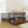 image:imageYITAHOME Dog Crate Furniture Heavy Duty Dog Cage Wooden Side End Table with Wheels ChewResistant Metal Dog Kennel with Removable Tray Dog House Indoor for Small Medium Dogs WhiteRustic Brown