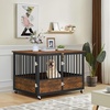 image:imageYITAHOME Dog Crate Furniture Heavy Duty Dog Cage Wooden Side End Table with Wheels ChewResistant Metal Dog Kennel with Removable Tray Dog House Indoor for Small Medium Dogs WhiteRustic Brown