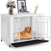 image:imageYITAHOME Dog Crate Furniture Heavy Duty Dog Cage Wooden Side End Table with Wheels ChewResistant Metal Dog Kennel with Removable Tray Dog House Indoor for Small Medium Dogs WhiteWhite