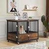 image:imageYITAHOME Dog Crate Furniture Heavy Duty Dog Cage Wooden Side End Table with Wheels ChewResistant Metal Dog Kennel with Removable Tray Dog House Indoor for Small Medium Dogs WhiteRustic Brown