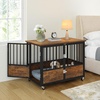 image:imageYITAHOME Dog Crate Furniture Heavy Duty Dog Cage Wooden Side End Table with Wheels ChewResistant Metal Dog Kennel with Removable Tray Dog House Indoor for Small Medium Dogs WhiteRustic Brown