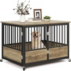 image:imageYITAHOME Dog Crate Furniture Heavy Duty Dog Cage Wooden Side End Table with Wheels ChewResistant Metal Dog Kennel with Removable Tray Dog House Indoor for Small Medium Dogs WhiteGreige