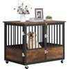 image:imageYITAHOME Dog Crate Furniture Heavy Duty Dog Cage Wooden Side End Table with Wheels ChewResistant Metal Dog Kennel with Removable Tray Dog House Indoor for Small Medium Dogs WhiteRustic Brown