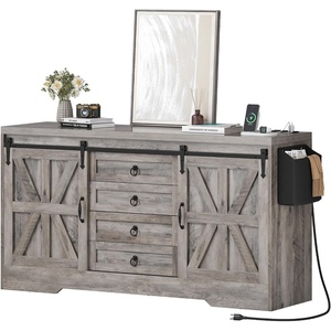 image:imageYITAHOME 60 Large Buffet Sideboard Buffet Cabinet with 2 Barn Doors and 4 Drawers High Buffet Table Coffee Bar Storage Cabinet Wine Bar for Dining Room Living Room 32 in Height Grey