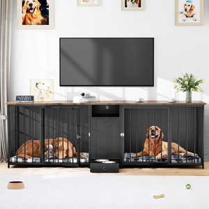 image:imageYITAHOME 945 Large Dog Crate Furniture with Feeder Bowls Heavy Duty Dog Kennel with Room Divider and Drawer Wooden Dog House TV Stand Table Indoor for 2 LargeMedium Dogs Black